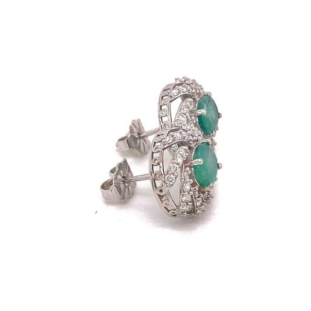 Diamond Emerald Earrings 14 Karat White Gold 2.17 TCW Certified For Sale - Image 14 of 14
