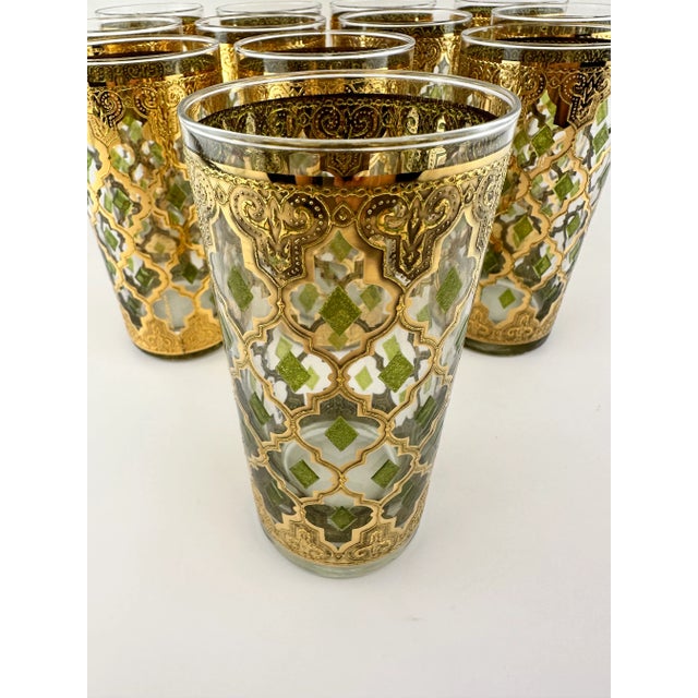 Culver Ltd. Vintage Mid Century Culver Gold and Green Moroccan Highball Glasses, Set of 12 For Sale - Image 4 of 14