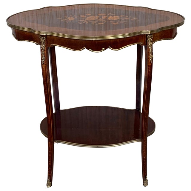 French 19th Century Table Louis XV Style with Floral Marquetry and Gilt Bronze For Sale - Image 15 of 18