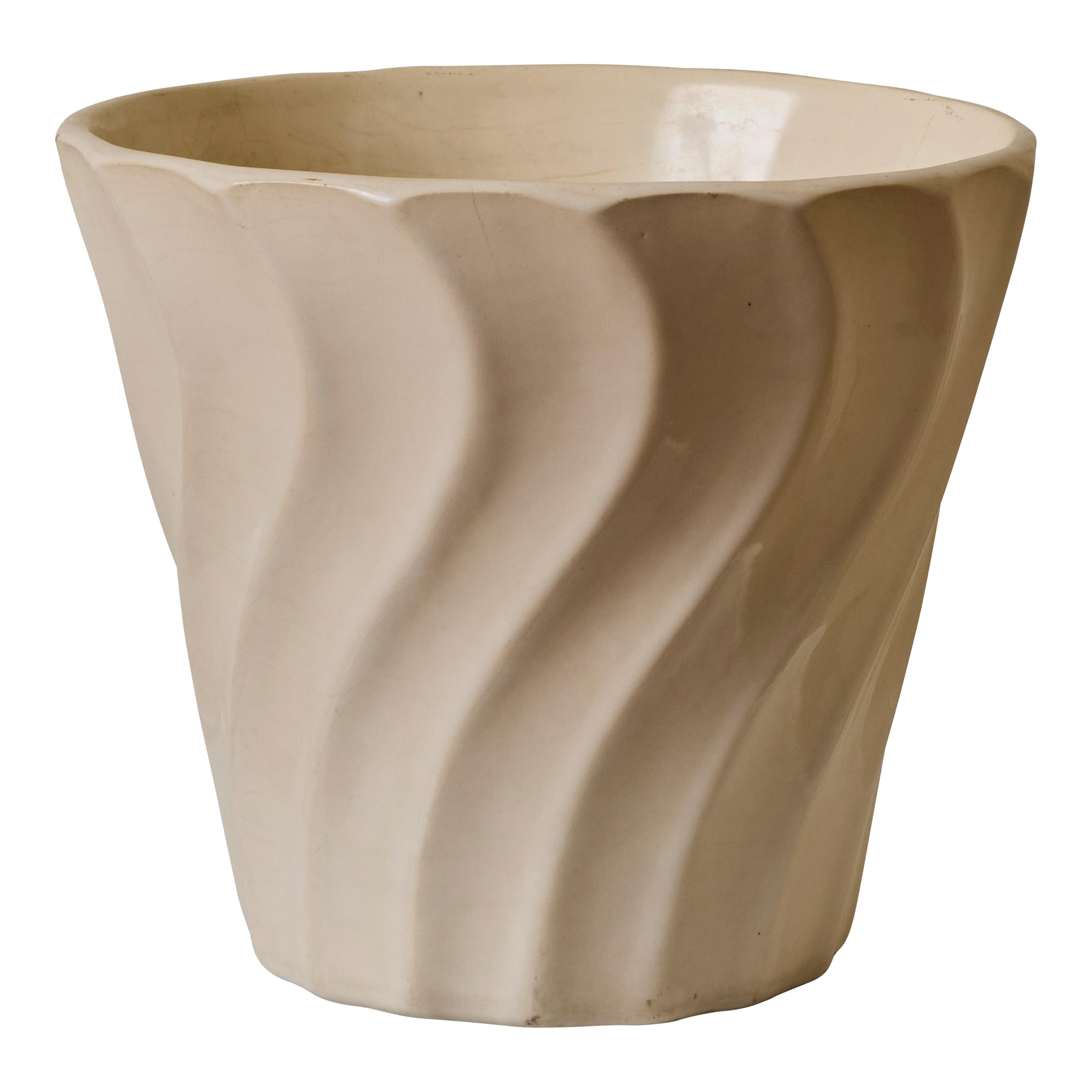 花瓶・フラワースタンド 30's Bauer Pottery Cal-Art Swirl U.S.A. Mid-Century White Glazed Ceramic Bauer Planter | Chairish