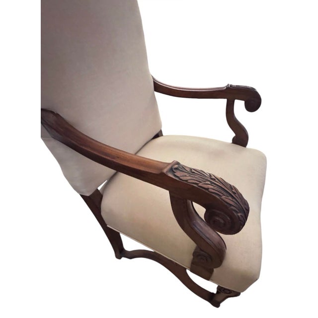 English Vintage Walnut Regency Dining Chairs, Set of Six With Custom Linen Upholstery For Sale - Image 3 of 9
