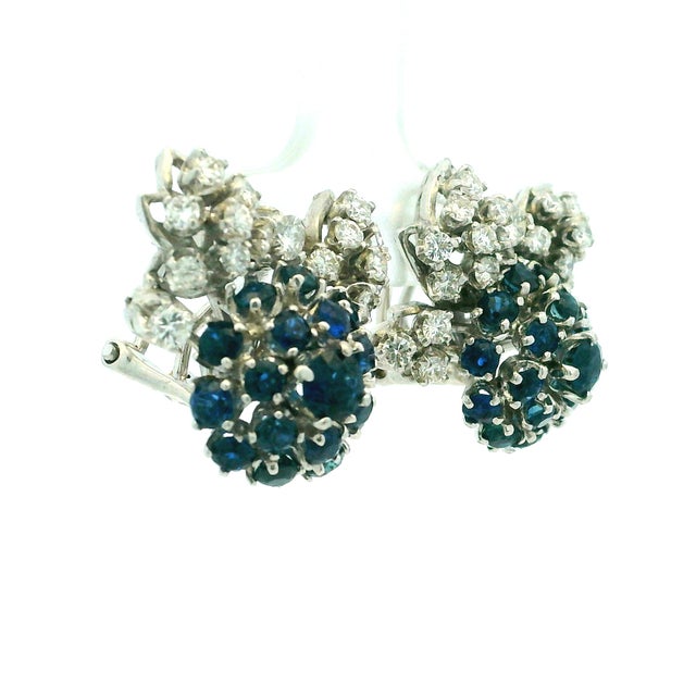 1970s Pair of Frantz Hingelberg Danish 14k Gold Sapphire and Diamond Floral Earrings For Sale - Image 4 of 16