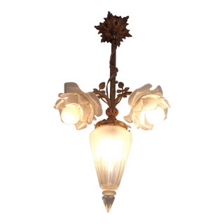 19thc French Louis XVI Gilt Bronze Floral With Art Glass Chandelier Attribution Baccarat For Sale