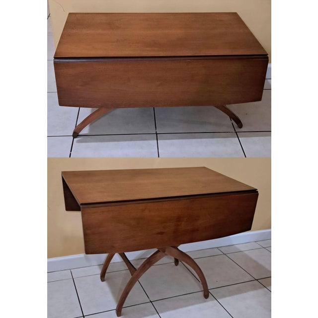 Wood MCM Adjustable Elevator Table Coffee to Dining Solid Wood Drop Leaf X‑Frame Base For Sale - Image 7 of 10