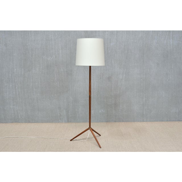 1960s Mid-Century Modern Teak and Brass Tripod Floor Lamp from Nybro Armatur Fabrik, Sweden, 1960s For Sale - Image 5 of 9