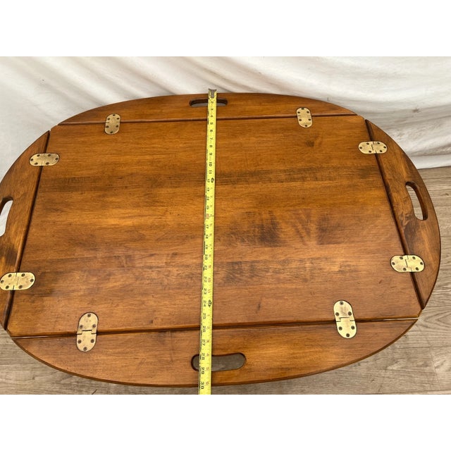 Vintage Ethan Allen Butler's Tray Oval Cocktail Table Colonial Revival Maple For Sale - Image 11 of 14