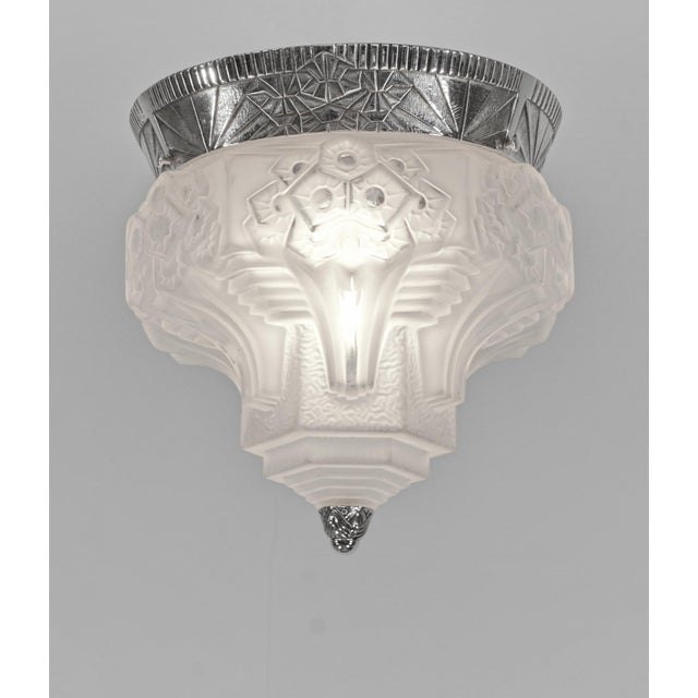 Muller frères A wonderful French 1930 art deco flush mount in nickel plated bronze or solid brass. The nice mount holds a...