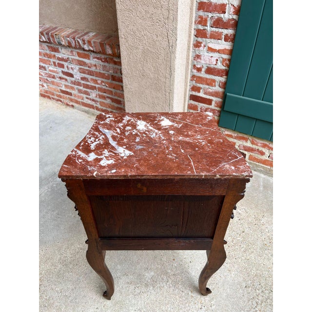Antique French Nightstand Cabinet Marble Top Louis XV Carved Walnut C1890 For Sale - Image 12 of 18