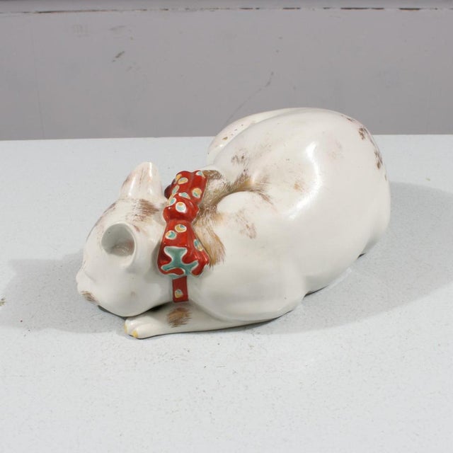 Large Antique Japanese Kutani Porcelain Sleeping Cat Sculpture For Sale - Image 3 of 5
