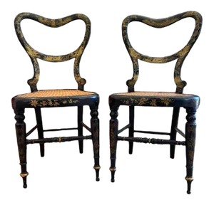 Early 19th Century Ebonized & Gold Leaf Painted Regency Chairs- a Pair