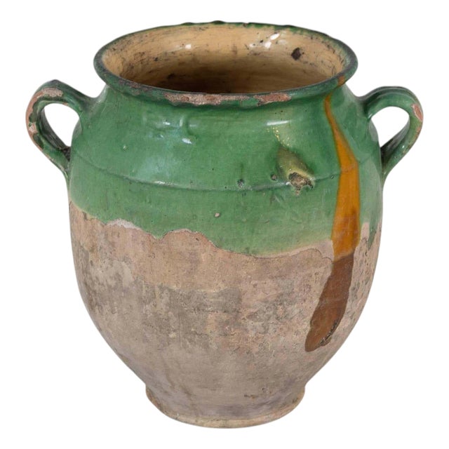 French 19th Century Green-Glaze Confit Pot For Sale