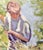 A lovely vintage expressionist/impressionist painting of a woman forking hay into a wheelbarrow on a farm in the country....