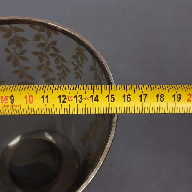 Vintage Fume Murano Glass Vase Centerpiece Cup with Silver Leaves, 1950s For Sale - Image 15 of 16