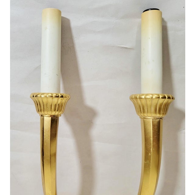 Late 20th Century Pair Modern Designer Made Gilt Bronze Wall Sconces by Karajian For Sale - Image 5 of 10