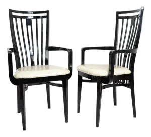 Vintage Postmodern Black Lacquer Dining Armchairs - A Pair