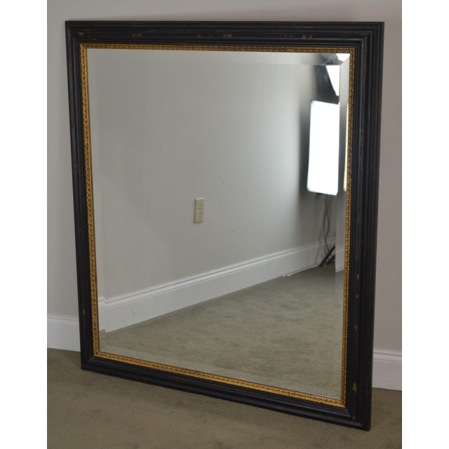 Regency Style Distressed Black Gold Frame Rectangular Beveled