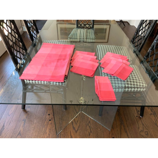 Vintage Buffalo Check Pink Tablecloth & Napkins Set- 11 Pieces For Sale - Image 12 of 12