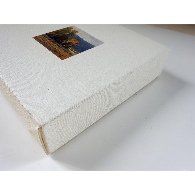 Tiny impressionist landscape oil on canvas, centered on larger cream painted canvas by John Horejs (Arizona). Signed lower...