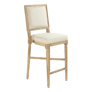 Louis Cane Sqaure Back Bar Stool - Linen / Limed Grey Oak Frame For Sale