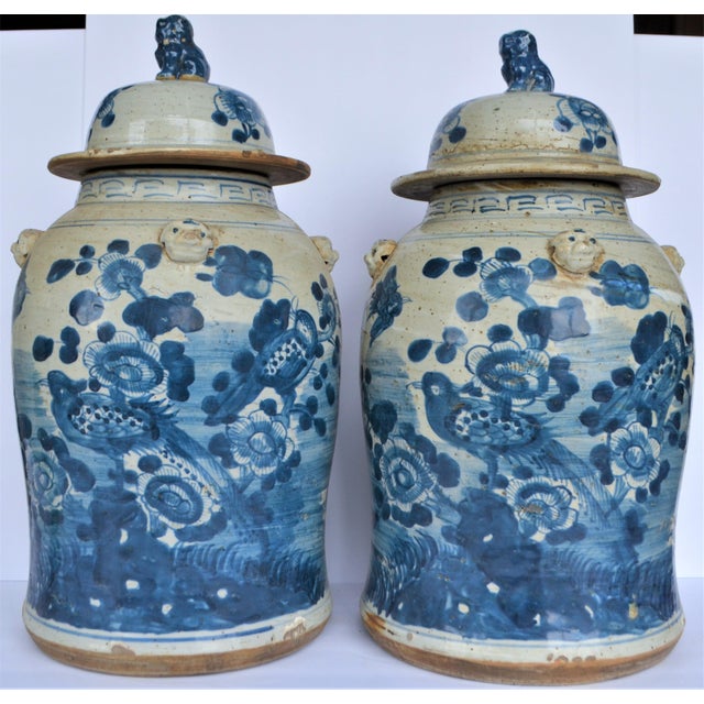 2020s Chinoiserie White & Blue Baluster Temple With Birds / Ginger Jars - a Pair For Sale - Image 5 of 5