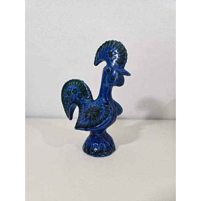Blue Glazed Ceramic Rooster by Aldo Londi for Bitossi For Sale - Image 6 of 9