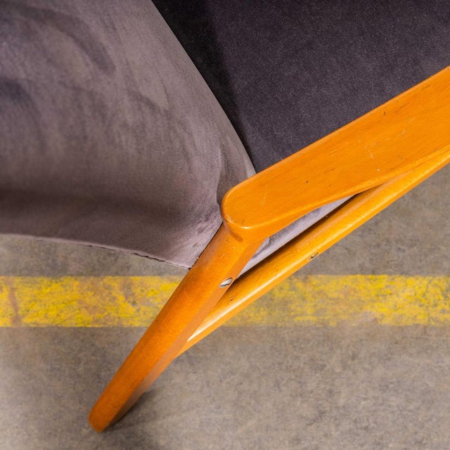 Wood Lounge Chair in Grey Cotton Velvet and Beech by Jaroslav Smidek, 1950s For Sale - Image 7 of 10