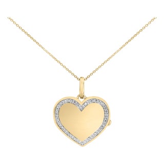 Gold Vermeil 1/10 Cttw Diamond Heart Locket Pendant Necklace For Sale