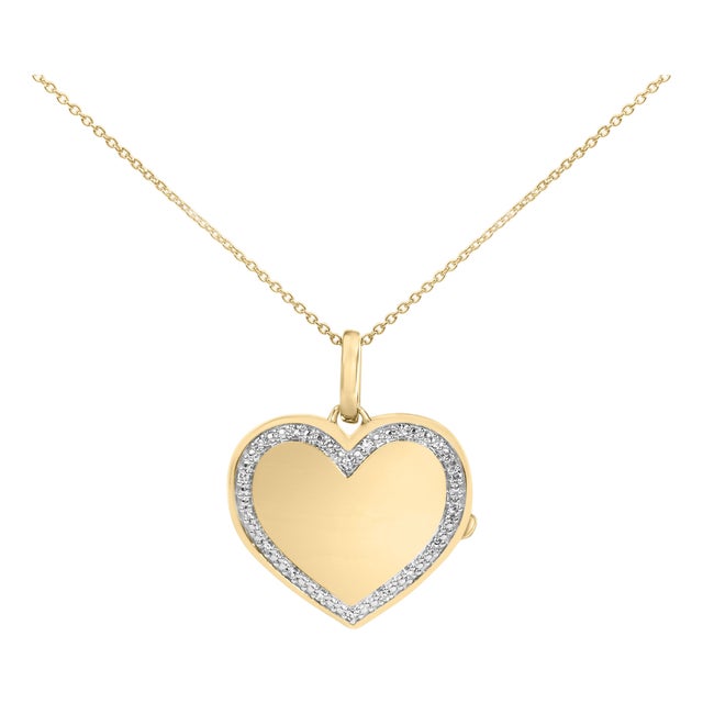 Gold Vermeil 1/10 Cttw Diamond Heart Locket Pendant Necklace For Sale