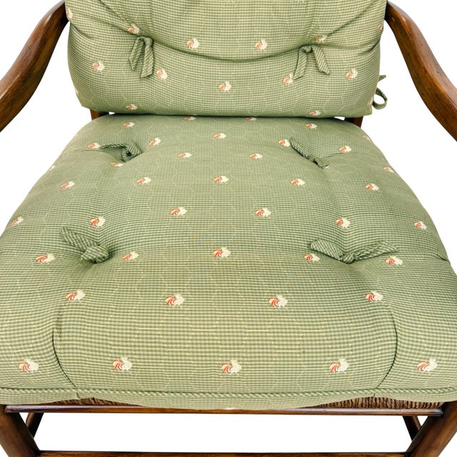 Green Late 20th Century Custom-Made Country French Ladderback Armchair and Ottoman Set by Calico Corners For Sale - Image 8 of 18