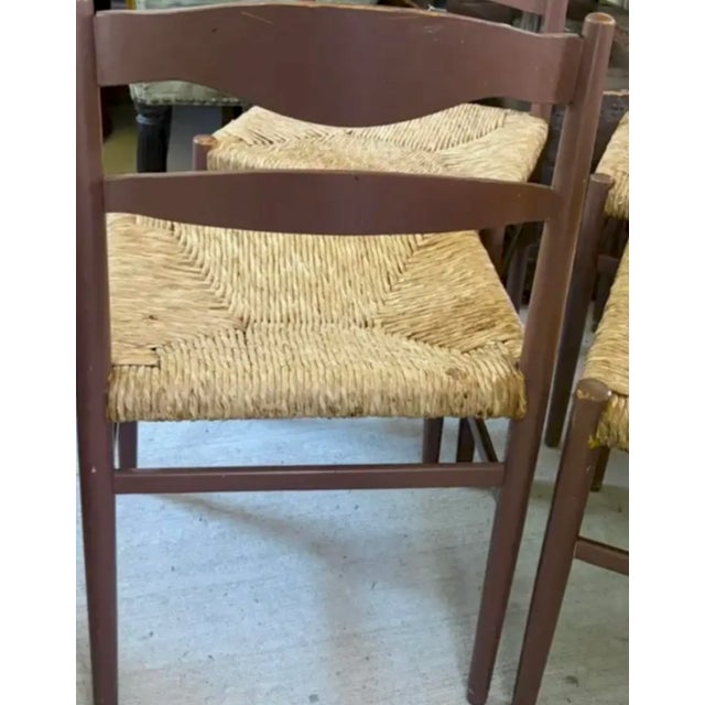 Mid 20th Century French Country Dining Chairs With Rush Seats For Sale - Image 5 of 9
