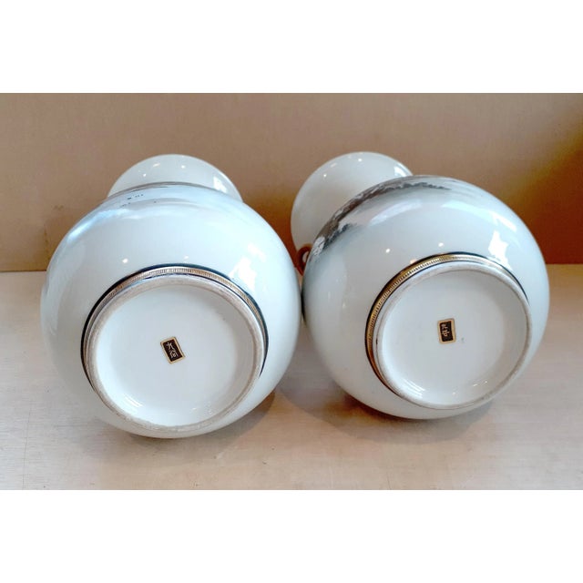 White Mid-Century Japanese Kutani Porcelain Gilt Beast Handled Vases - a Pair For Sale - Image 8 of 10