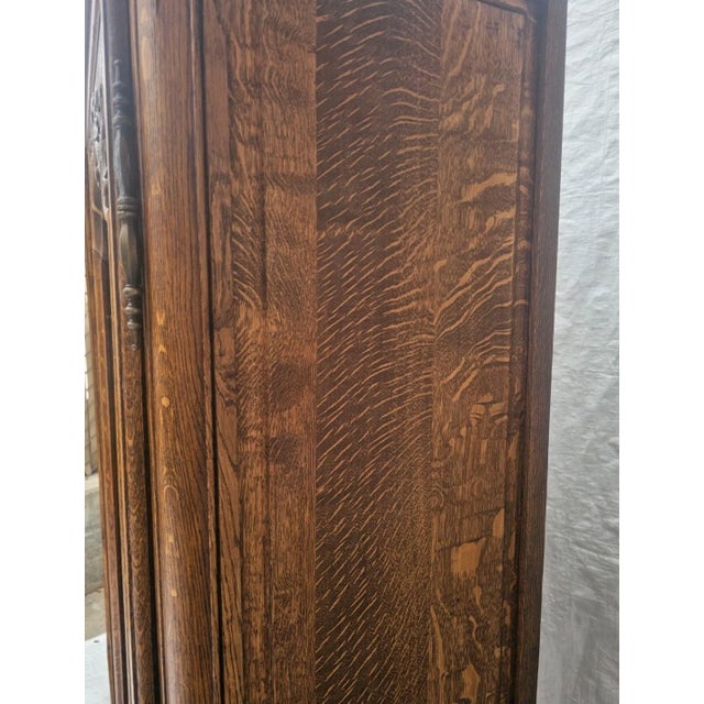 Wood Antique 1900s French Tiger Oak Display Cabinet, Louis XV Style, Carved Glass Door Bookcase For Sale - Image 7 of 17