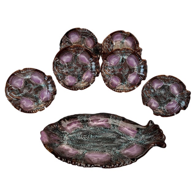 Fish Plates and Serving Dish from Vallauris, Set of 7 For Sale