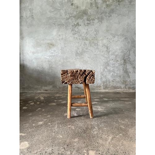 Small Organic Blond Asian Teak Quadripod Bench, Sepuluh For Sale - Image 16 of 18
