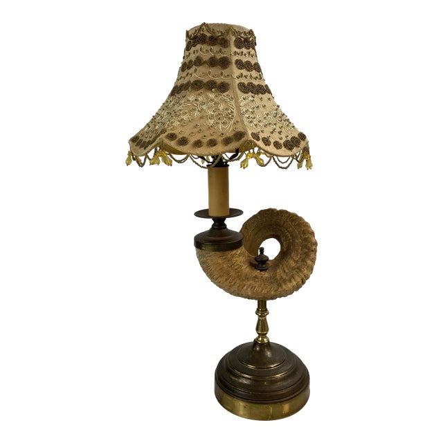 Vintage Ceramic Horn Lamp With Shade For Sale