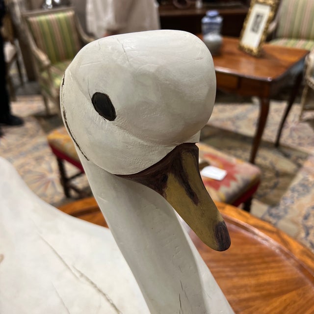 Mid 20th Century Vintage Hand Carved and Painted Solid Wood Carved Swan For Sale - Image 5 of 6