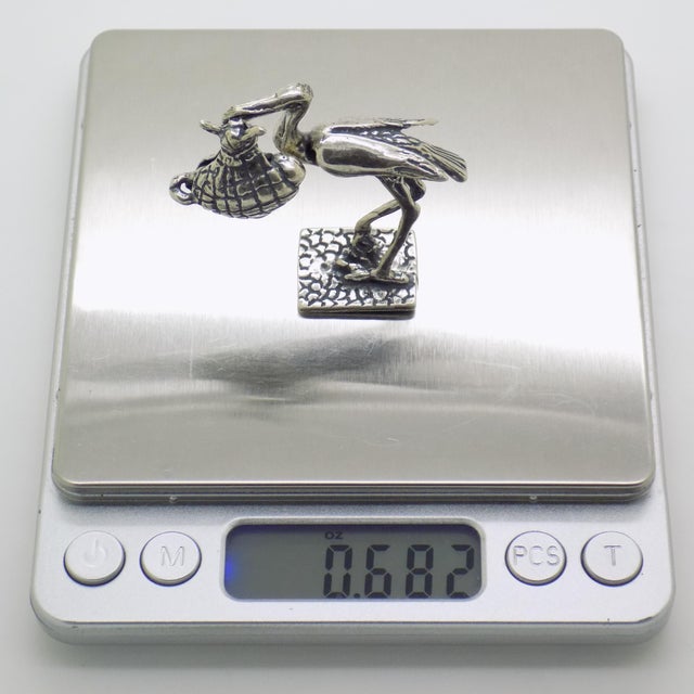 Vintage Italian Handmade Genuine Silver Stork With Newborn Baby Figurine Sculpture Miniature For Sale - Image 9 of 10