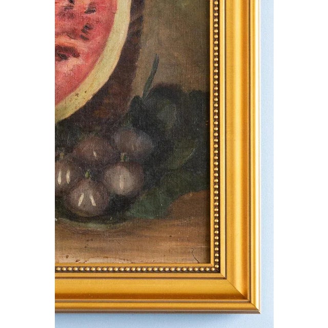 French School Artist, Still Life with Melon & Peaches, Oil Painting on Canvas, Early 20th Century, Framed For Sale - Image 7 of 9
