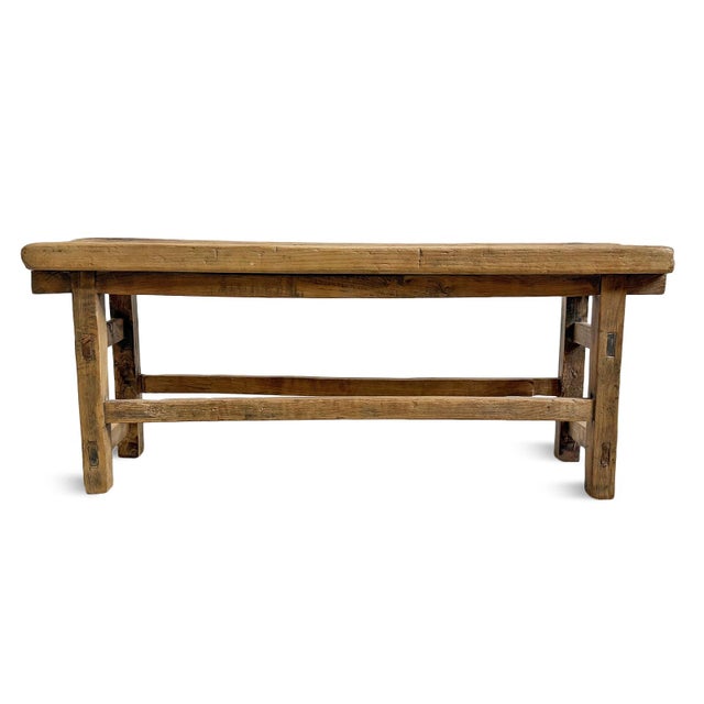 Vintage Rustic Elm Village Bench For Sale In Los Angeles - Image 6 of 6