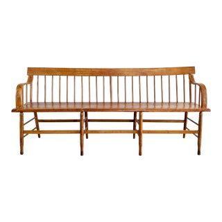 Antique Wood Deacons Bench With Spindle Back For Sale