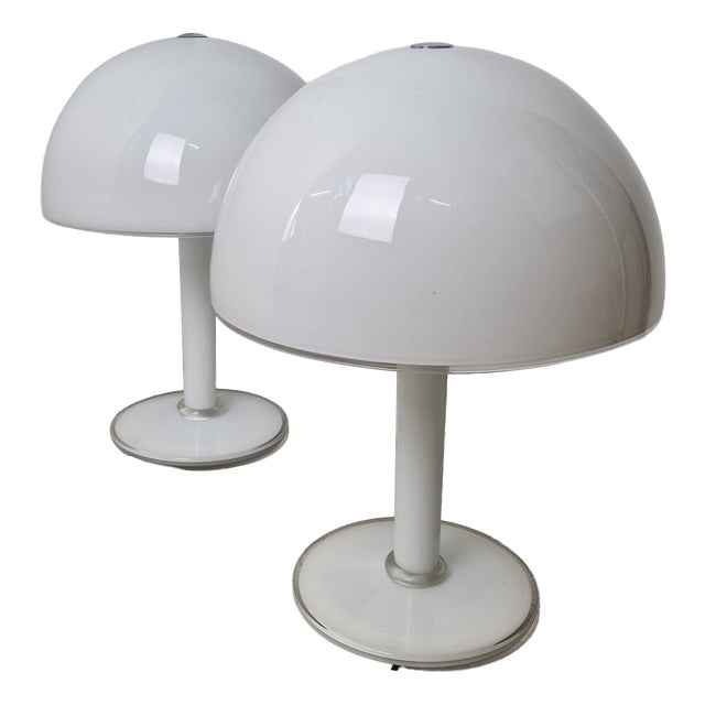 Large Table Lamps in Milk Glass and Transparent Glass with Adjustable Lampshade from Vistosi Murano, 1960s, Set of 2 For Sale