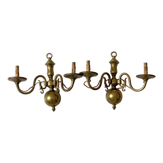 Dutch Brass Wall Sconces, 1930s, Set of 2 For Sale