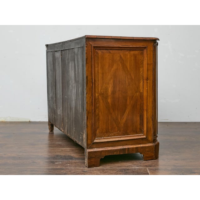 19th Century English Mahogany Serpentine Chest with Inlay and Ornate Pulls For Sale - Image 11 of 12
