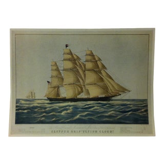 Mounted Currier & Ives Clipper Ship Print, "Clipper Ship - Flying Cloud", 1932 For Sale