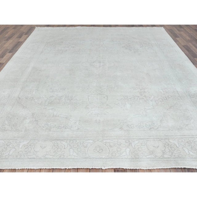 1960s 1960s Ivory Wool Hand Knotted Vintage Persian Tabriz Distressed Rug For Sale - Image 5 of 13