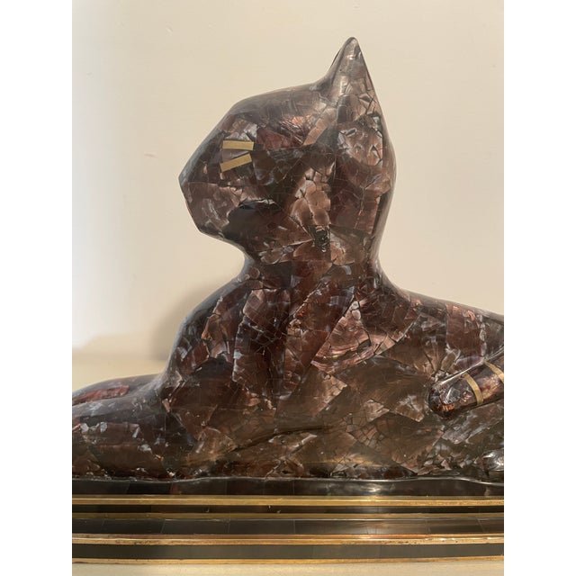 1980s 1980s Casa Bique Tessellated Pen Shell & Brass Bastet Cat Figurine For Sale - Image 5 of 12