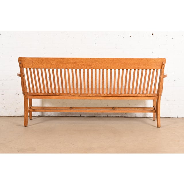 Antique Arts & Crafts Solid Oak Lawyer's Bench For Sale - Image 9 of 10