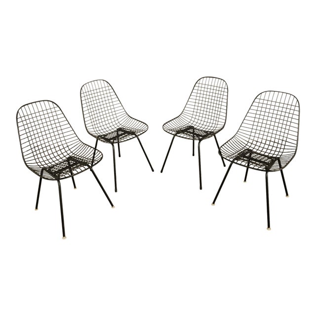 Set of Four Mid Century Modern Eames DKX Black Powder-Coated Wire Chairs, 1954 For Sale - Image 15 of 18