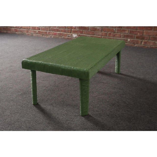 Vintage Mint Green Jute Wrapped Wooden Coffee / Cocktail Table For Sale - Image 4 of 18