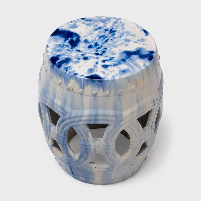 Chinese Drip Blue & White Prosperity Garden Stool For Sale - Image 3 of 6